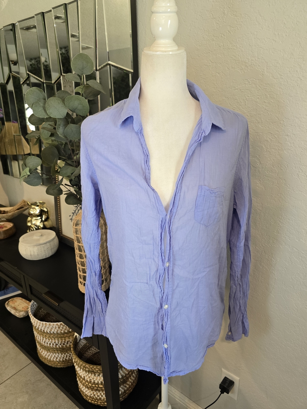 Frank & Eileen Women's Barry Button Down Shirt Crinkle Lightweight XL